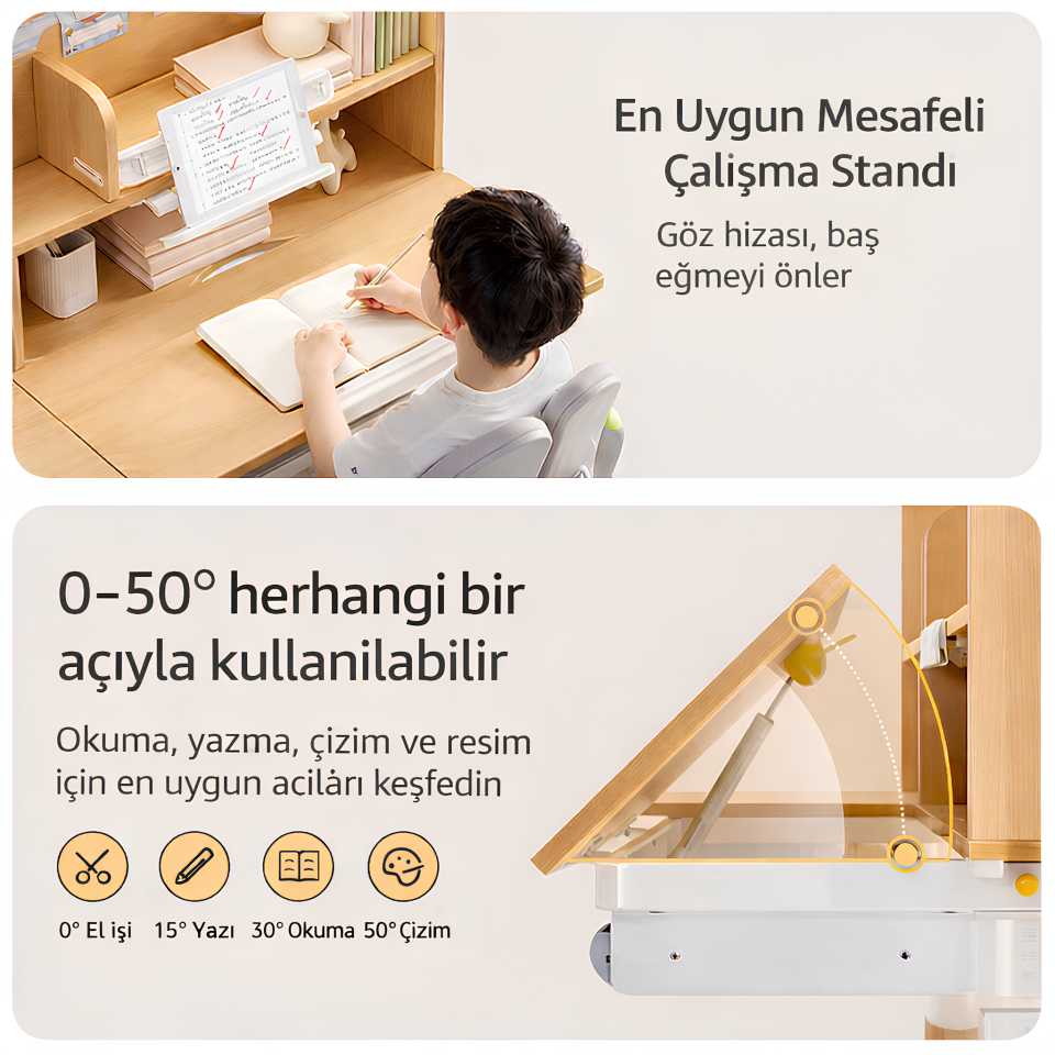 Nestia Yükseklik Ayarlı Raflı Çocuk Çalışma Masası – Kitaplıklı Ergonomik Çocuk Çalışma Masası