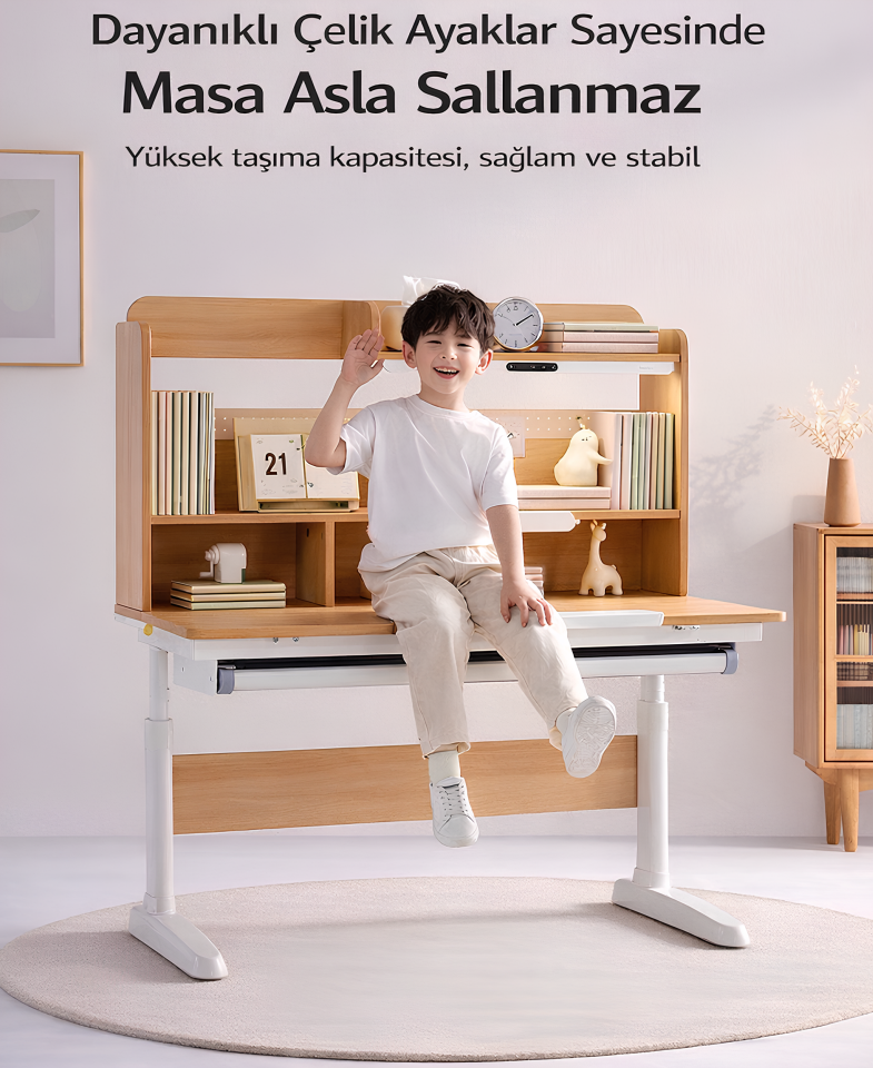 Nestia Yükseklik Ayarlı Raflı Çocuk Çalışma Masası – Kitaplıklı Ergonomik Çocuk Çalışma Masası