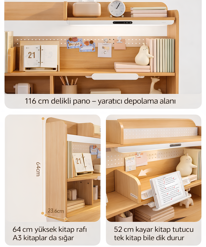 Nestia Yükseklik Ayarlı Raflı Çocuk Çalışma Masası – Kitaplıklı Ergonomik Çocuk Çalışma Masası