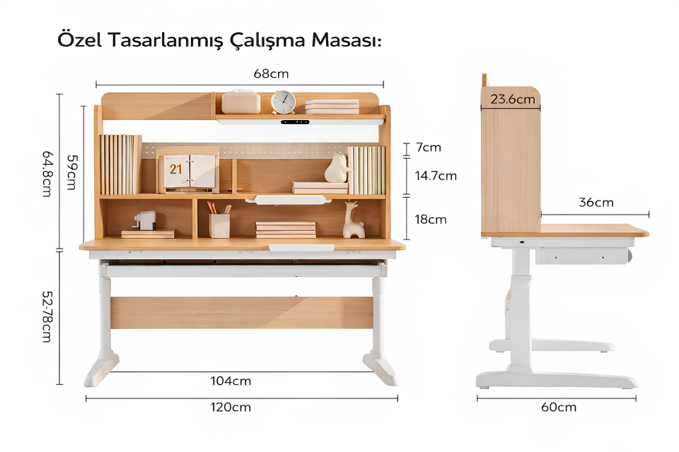 Nestia Yükseklik Ayarlı Raflı Çocuk Çalışma Masası – Kitaplıklı Ergonomik Çocuk Çalışma Masası