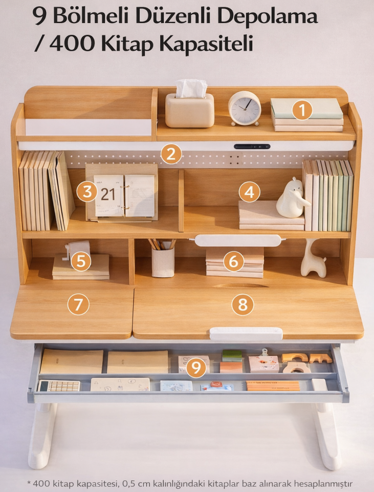 Nestia Yükseklik Ayarlı Raflı Çocuk Çalışma Masası – Kitaplıklı Ergonomik Çocuk Çalışma Masası