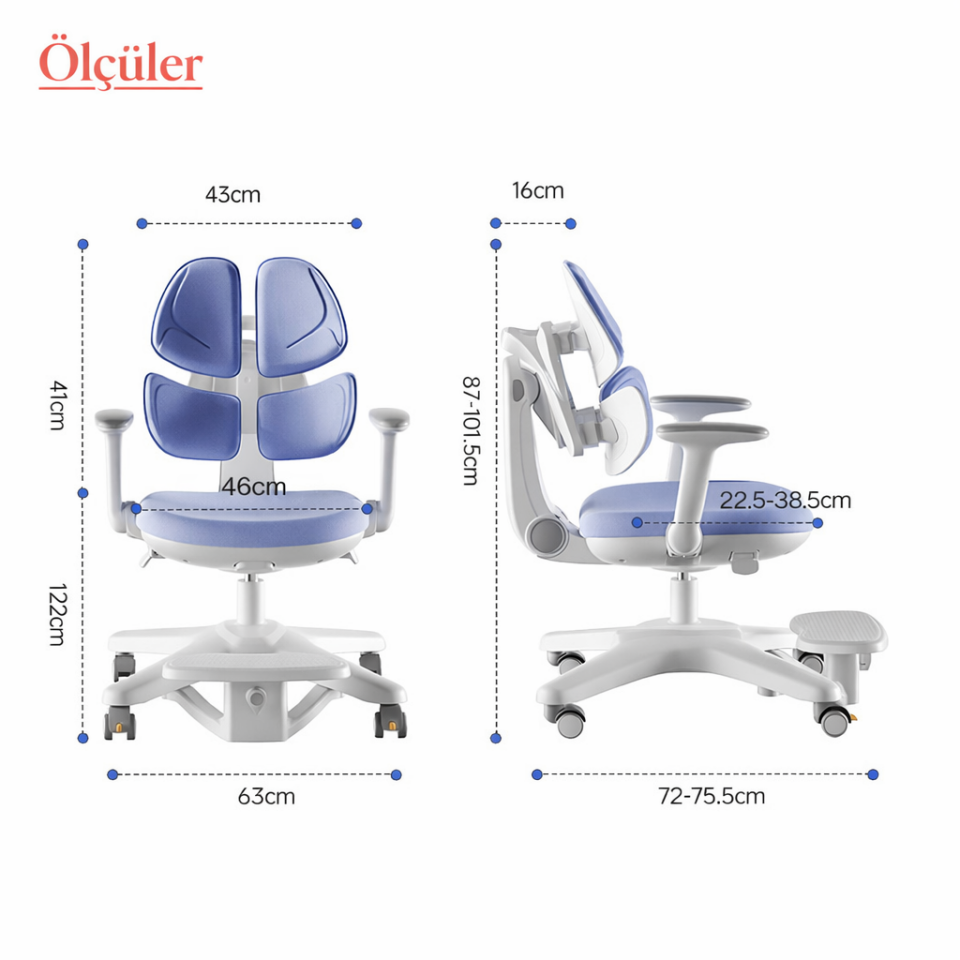 Butterfly Ergonomik Çocuk Çalışma Sandalyesi - Gökyüzü Mavi