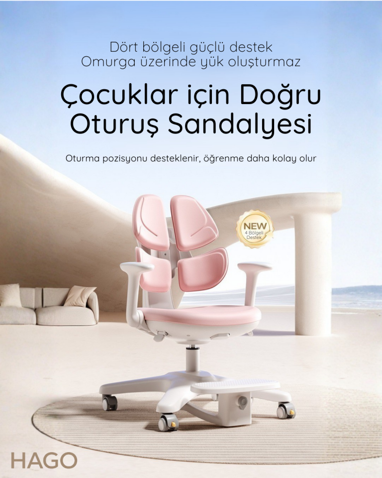 Butterfly Ergonomik Çocuk Çalışma Sandalyesi - Pudra Pembe - Omurga Dostu Çocuk Sandalyesi - Teknolojik Sırt Destekli Çalışma Sandalyesi