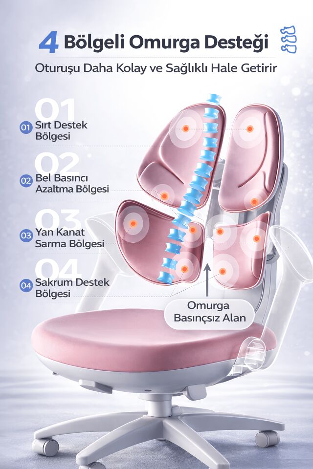 Butterfly Ergonomik Çocuk Çalışma Sandalyesi - Rose Pembe