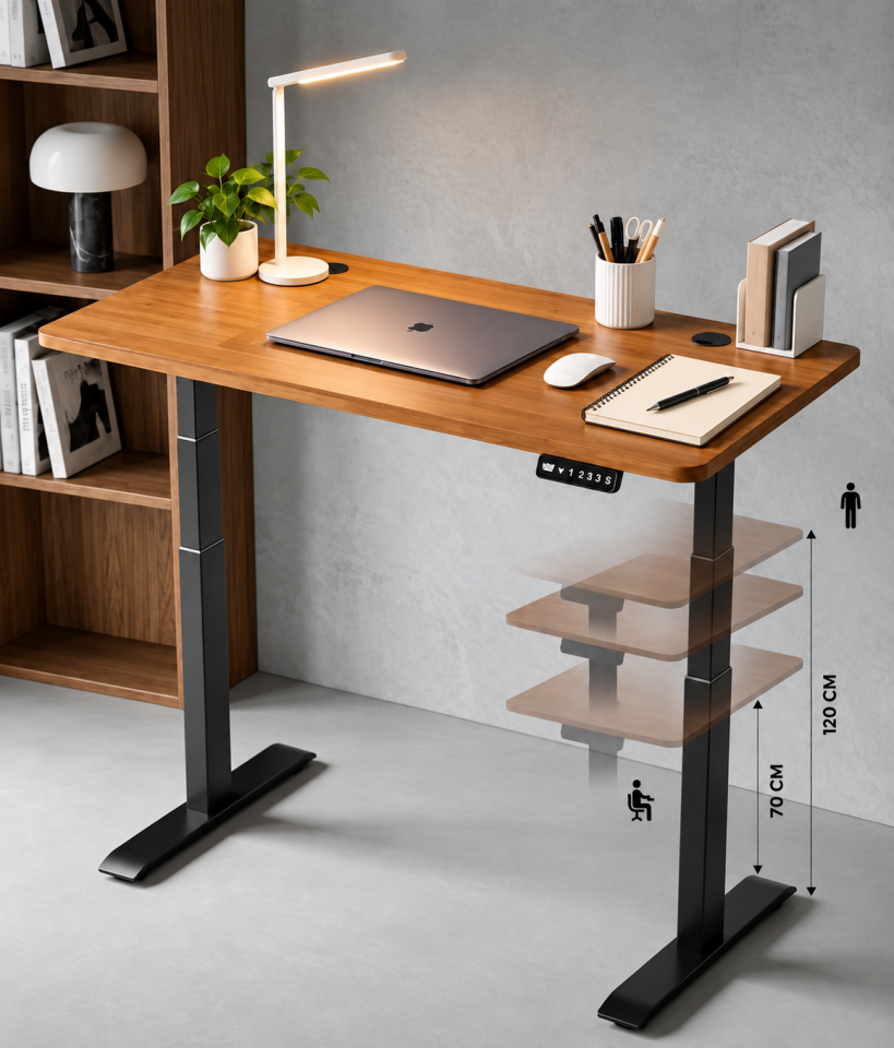 Alder Elektrikli Yükseklik Ayarlı Masa Ergonomik Masa - Ceviz Rengi - Omurga Dostu Ayarlanabilir Masa-Motorlu Masa